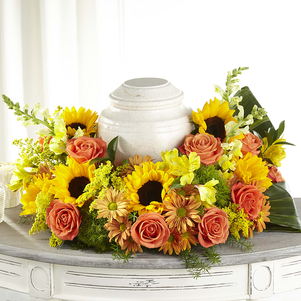 Faithful Sunflower Cremation Adornment – GEORGE'S FLOWERS, Los Angeles CA