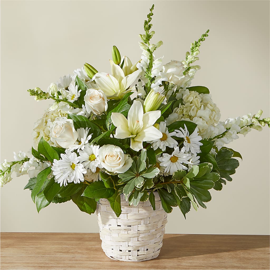 Ivory Elegance Floral Basket – GEORGE'S FLOWERS, Los Angeles CA