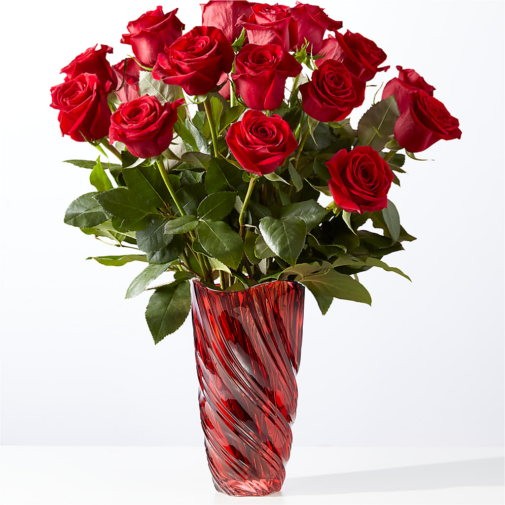 Classic Love Red Rose Bouquet with Luxe Swirl Vase – GEORGE'S FLOWERS, Los Angeles CA