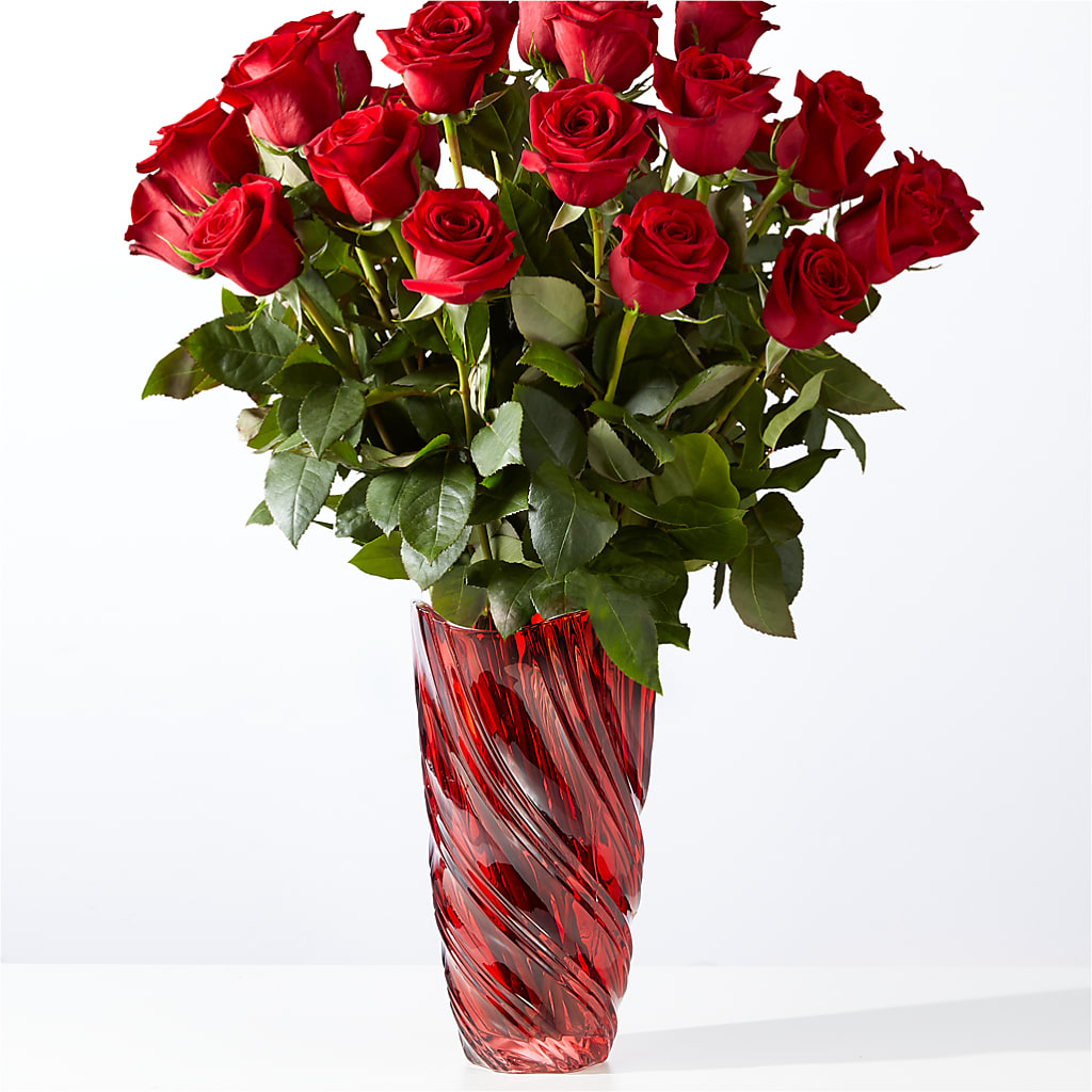 Classic Love Red Rose Bouquet with Luxe Swirl Vase – GEORGE'S FLOWERS, Los Angeles CA