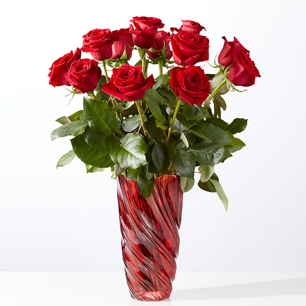 Classic Love Red Rose Bouquet with Luxe Swirl Vase – GEORGE'S FLOWERS, Los Angeles CA