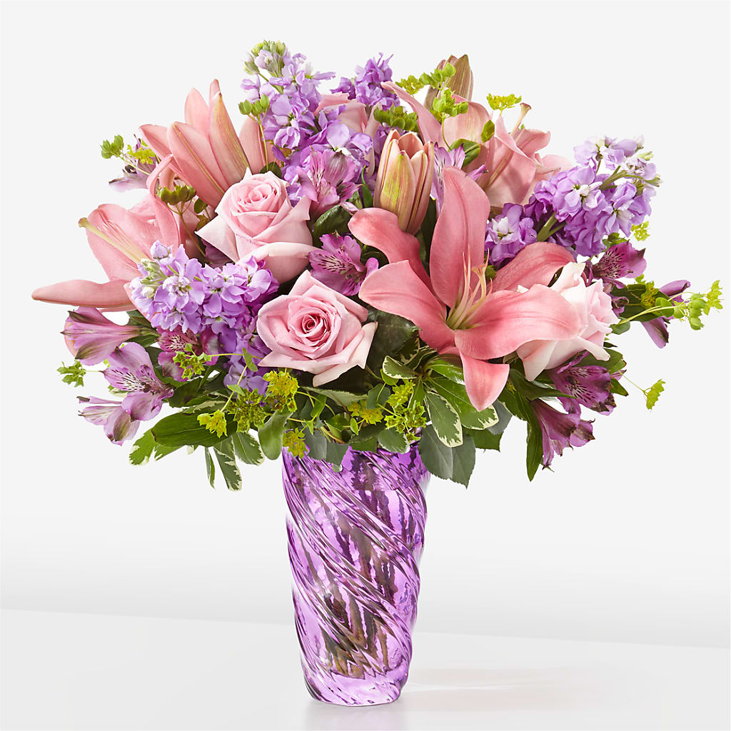 Precious Petals Bouquet with Luxe Swirl Vase – GEORGE'S FLOWERS, Los Angeles CA