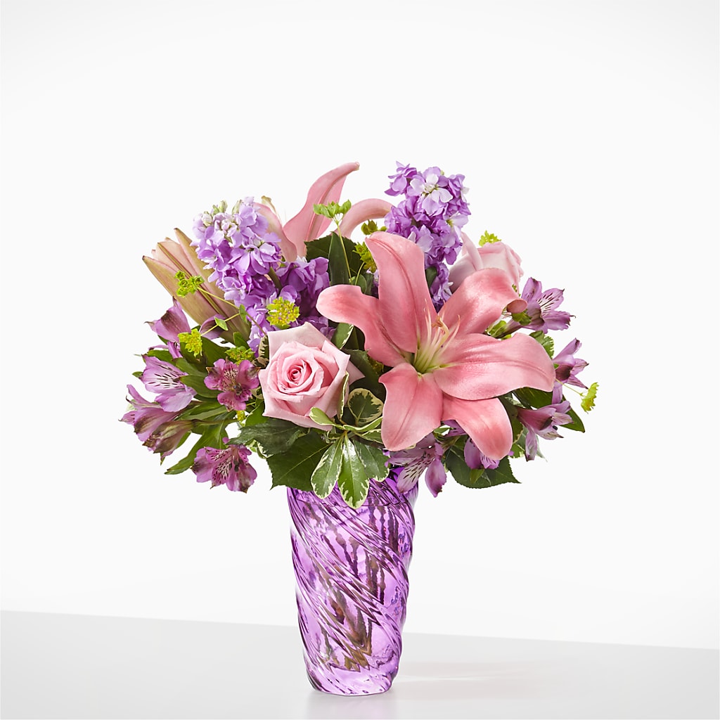 Precious Petals Bouquet with Luxe Swirl Vase – GEORGE'S FLOWERS, Los Angeles CA
