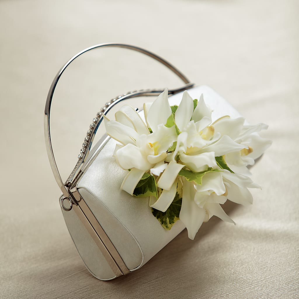 White Purse Decor – GEORGE'S FLOWERS, Los Angeles CA