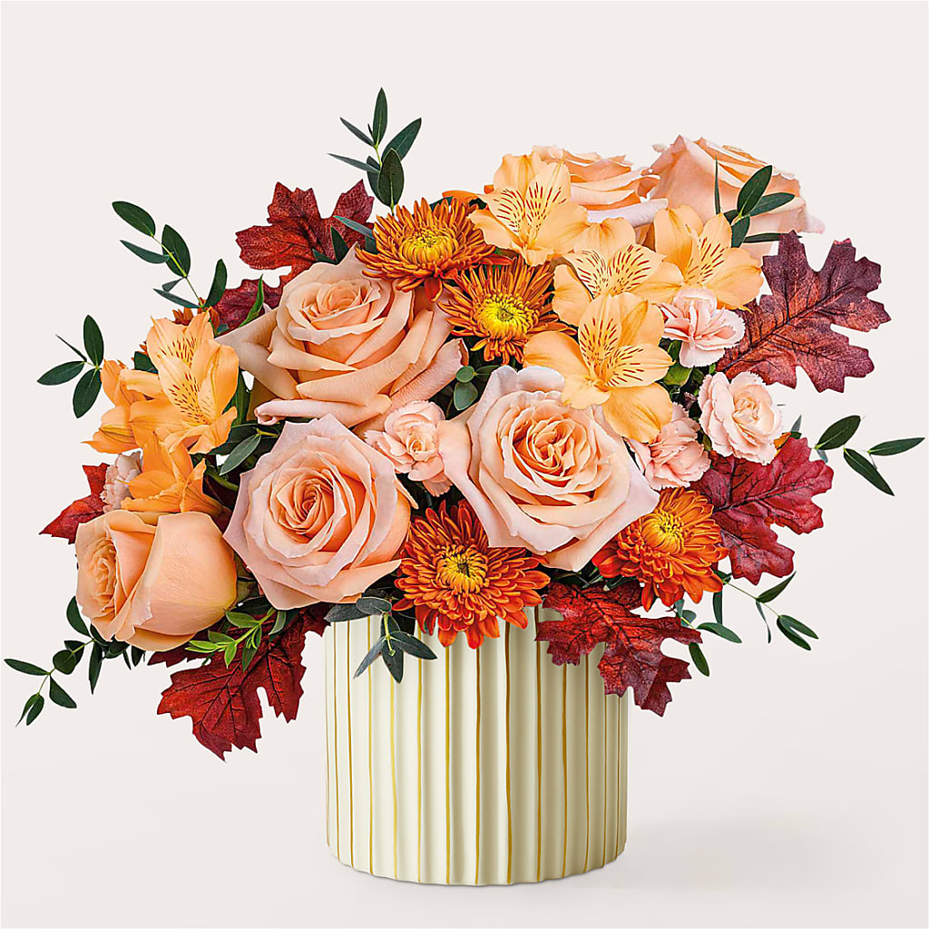 Spiced Latte Bouquet with Ivory Vase – GEORGE'S FLOWERS, Los Angeles CA