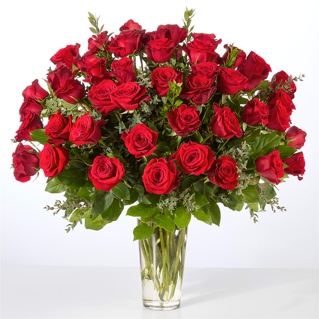 Forever Yours Fifty Stem Red Rose Bouquet – GEORGE'S FLOWERS, Los Angeles CA
